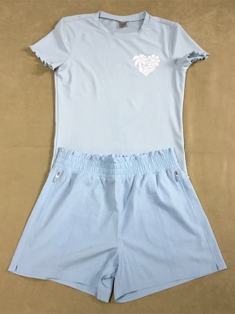 Old Navy Girls Blue Crew Neck Top & StretchTech Shorts Size XL (14-16 Y) - K808